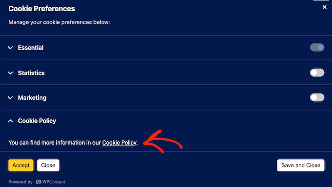 Comment ajouter un lien de politique de cookies à vos fenêtres contextuelles WordPress How to add a cookie policy link to your WordPress popups