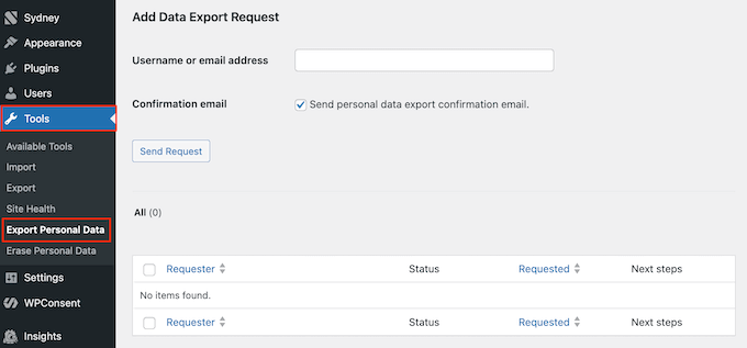 Exporter les données personnelles de l'utilisateur depuis votre tableau de bord WordPress Exporting the user's personal data from your WordPress dashboard