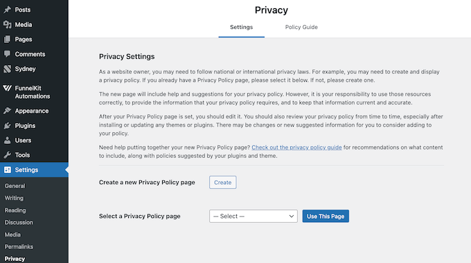 Comment générer une politique de confidentialité à l'aide des outils WordPress intégrés How to generate a privacy policy using the built-in WordPress tools