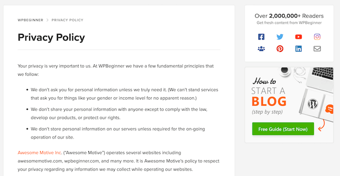 Un exemple de politique de confidentialité conforme An example of a compliant privacy policy